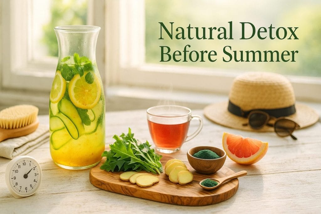 natural detox practices with green salad and herbs