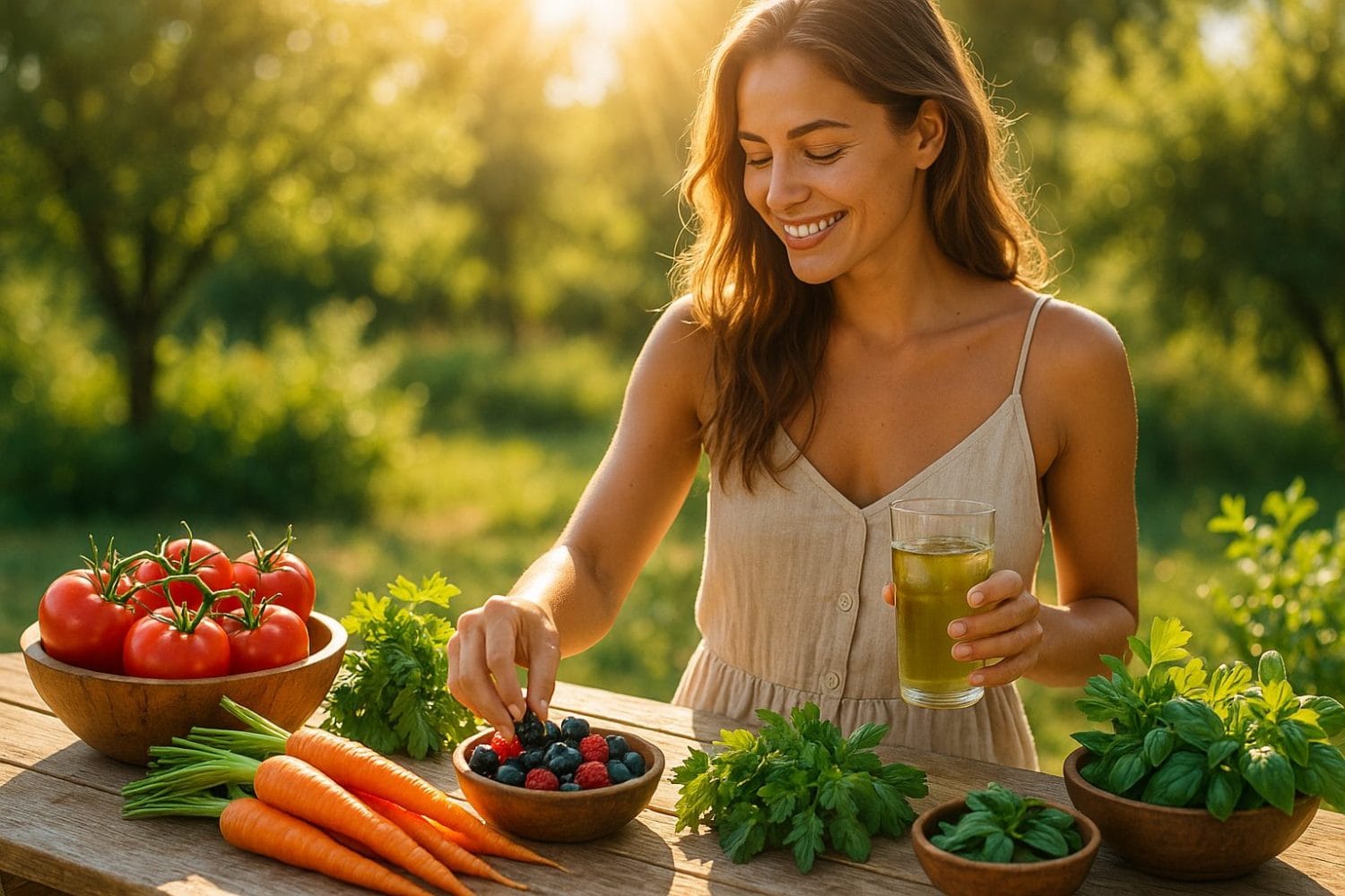 διατροφή και προστασία από τον ήλιο – πολύχρωμα φρούτα σε ξύλινο μπολ υπό φυσικό φως