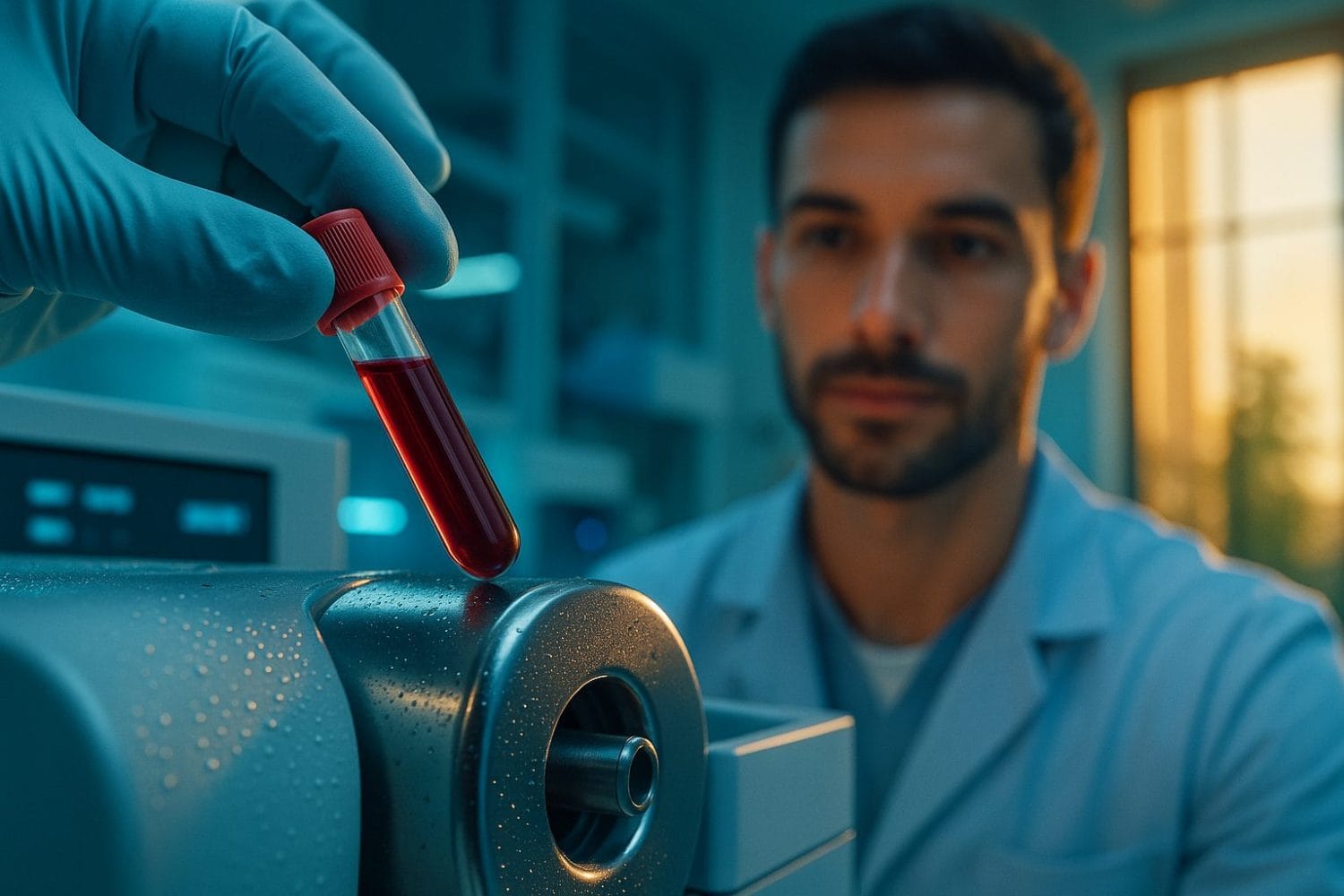 Ανάλυση λιπαρών οξέων και εγκεφαλική υγεία – ερευνητής κρατά δείγμα αίματος σε σύγχρονο εργαστήριο