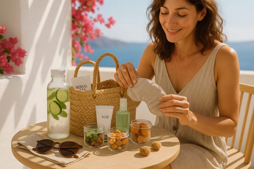 15Αυγουστιάτικη άδεια mini wellness toolkit τελευταίας στιγμής – μάσκα ύπνου, aloe, νερό αγγουριού & snacks σε νησί