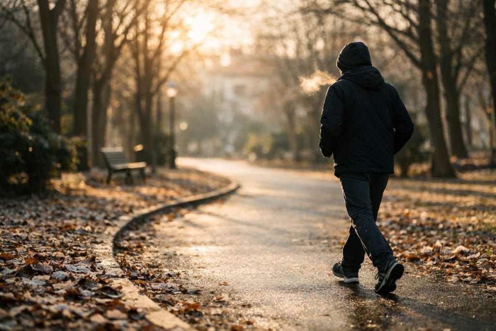 Φυσικά mood-boosters πριν το Blue Monday — χειμωνιάτικος περίπατος σε πάρκο με πρωινό φως και βαθιά αναπνοή.